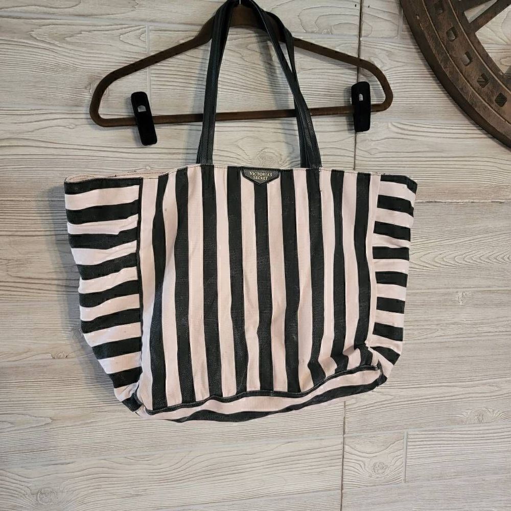 Victoria's Secret Baby Pink and Black Striped Tote